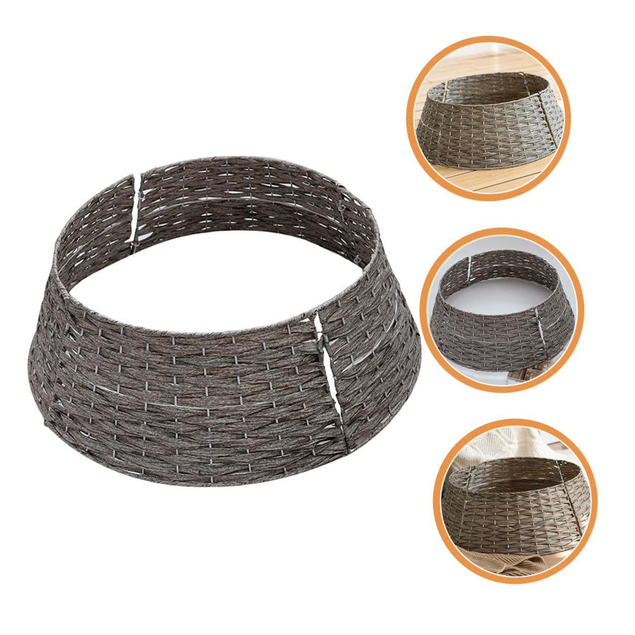 Falda de Árbol de Navidad Pequeña Gris Collar Rústico Tejido a Mano para Soporte de Árbol Artificial Cubierta Decorativa para Base Adecuado para Hogar y Decoración Navideña