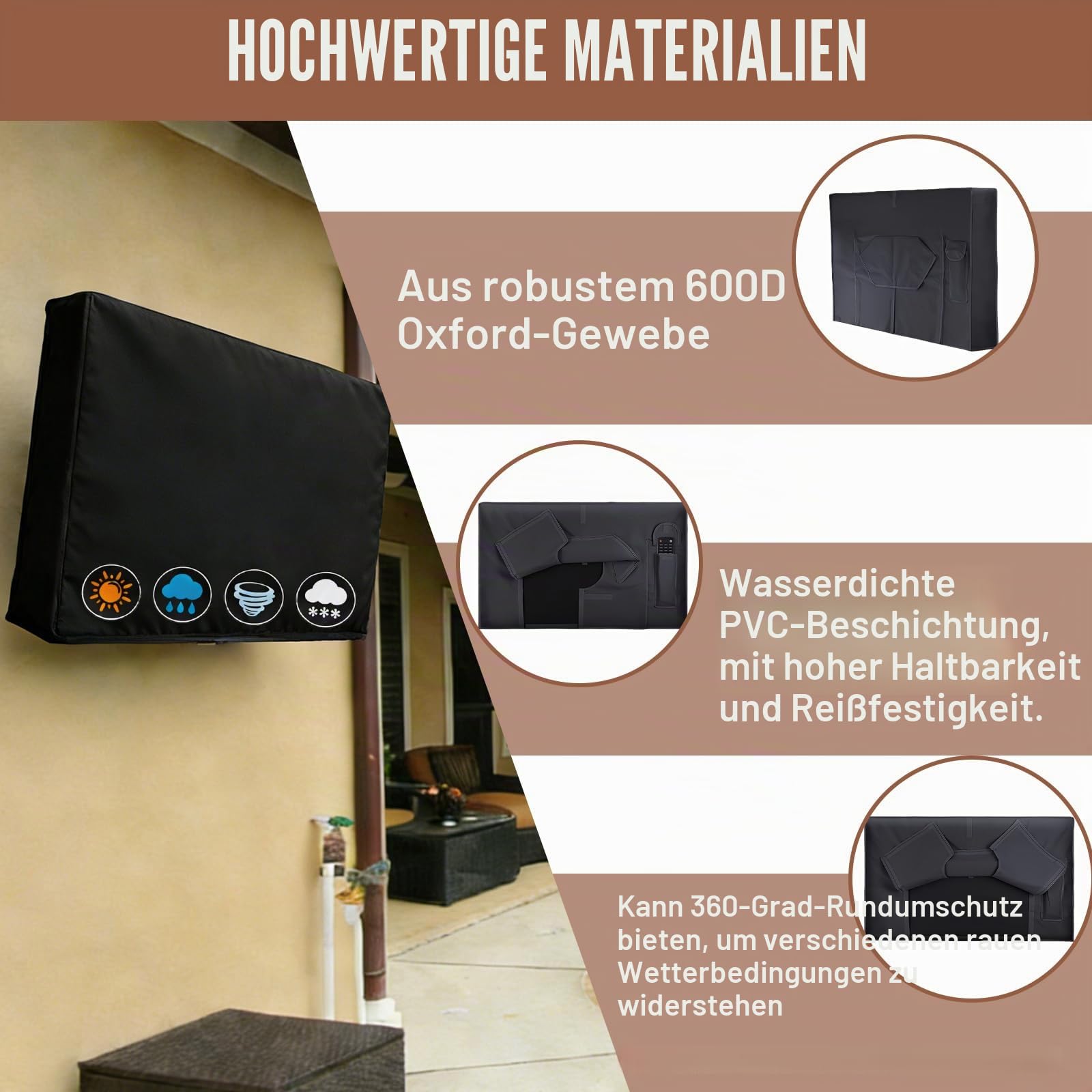 Outdoor TV Abdeckung, 40-42 Zoll TV-Abdeckung für den Außenbereich, Fernseher Bildschirmschutz Abdeckungs Universal Schutzhülle für Fernseher 600D Oxford PVC Beschichtung Heavy Duty Wetterfest Schwarz