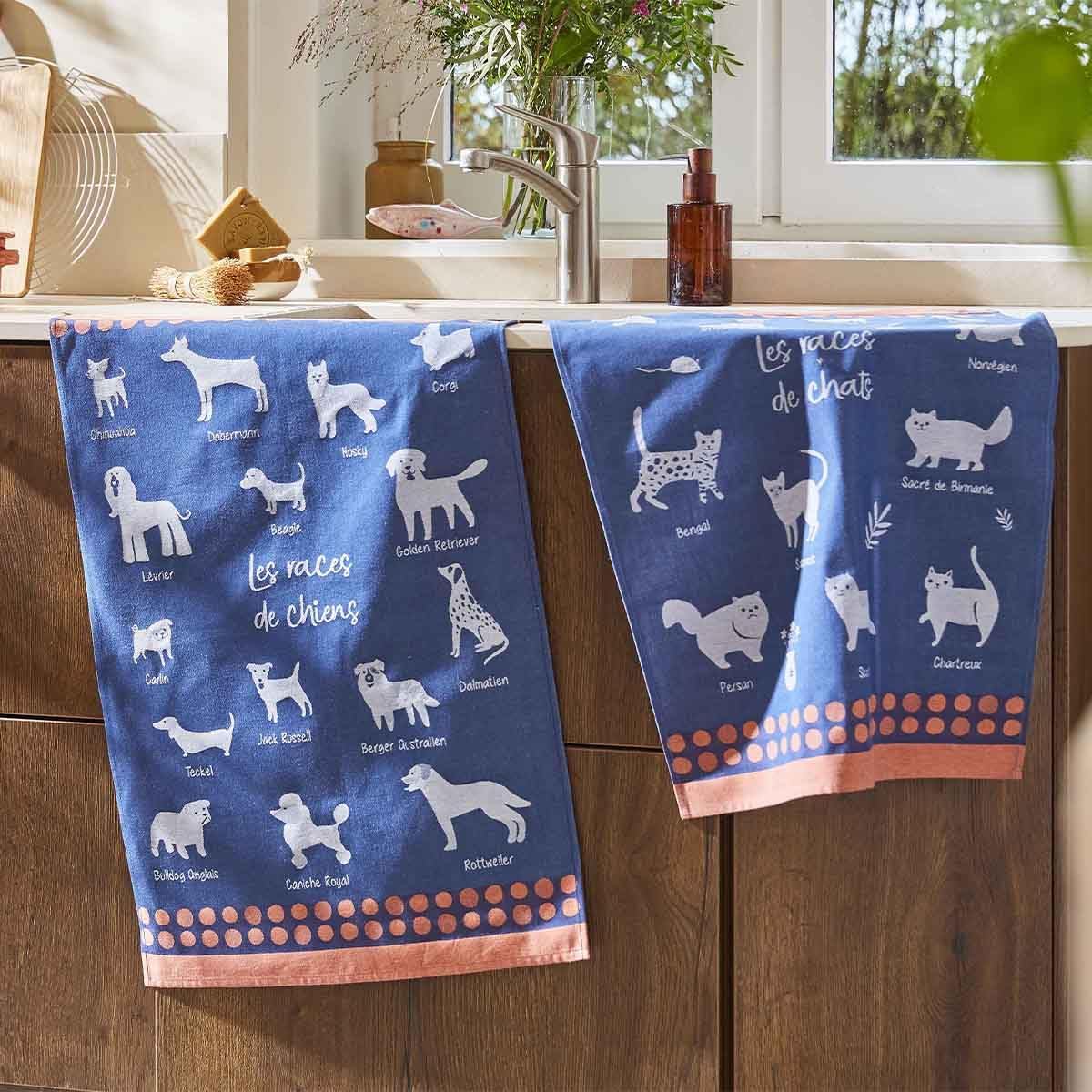 Coucke Printed Cotton Tea Towel 50 x 75 cm Cat Breeds