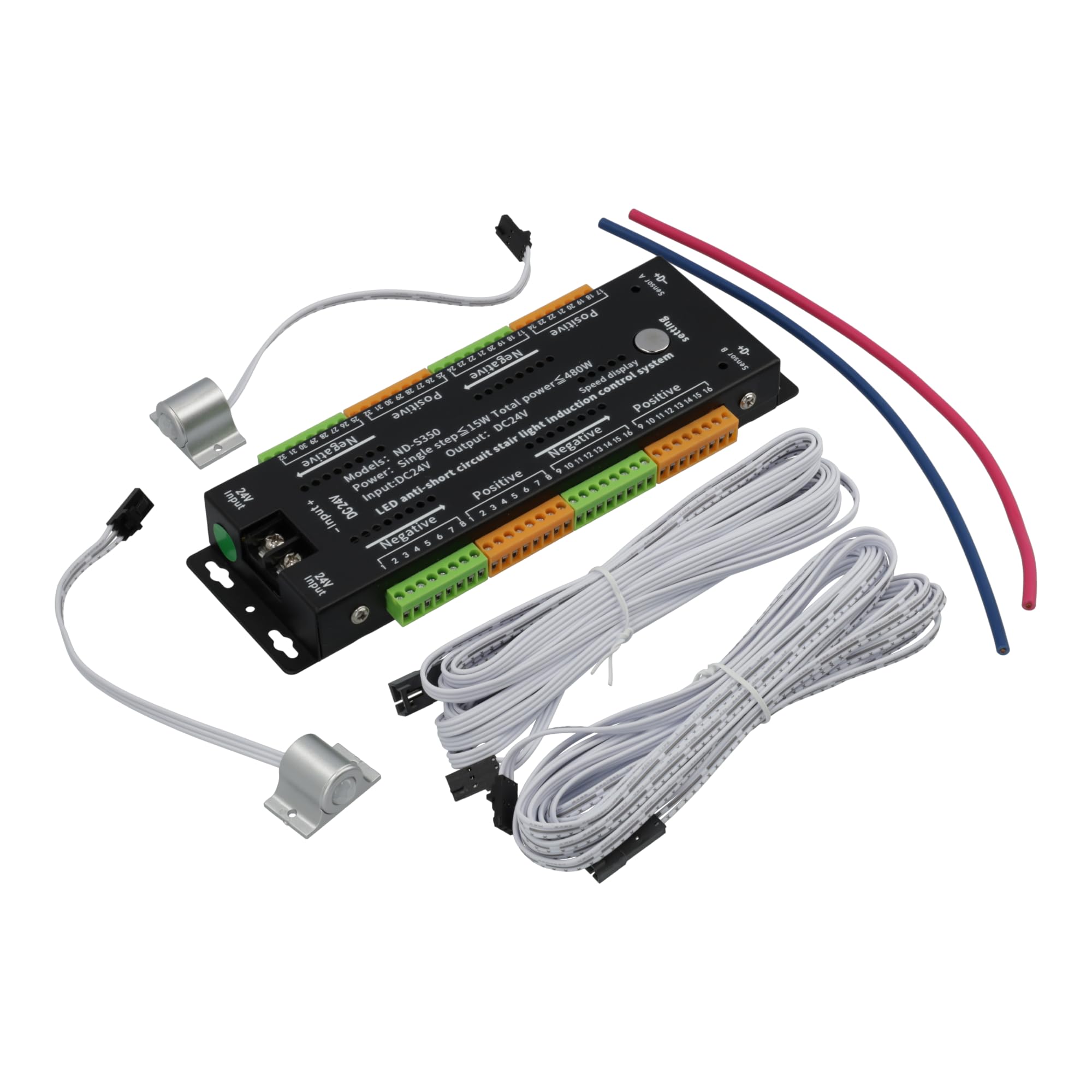 Jandei – Controlador para Tiras LED 24V Efecto Especial “Escalera”, 2 Sensores de Presencia y Botón Regulador de Velocidad. Admite hasta 32 Conexiones (máximo 15W cada Salida)
