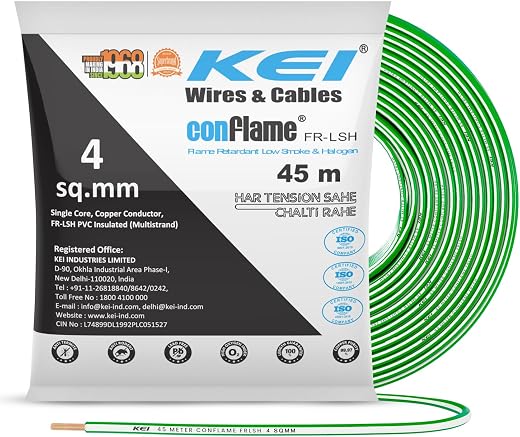 KEI CONFLAME FRLSH 4 sqmm 1 Core Copper Heat Resistant Flame Retardant Low Smoke & Halogen - Lead Free House Wire for Dome...