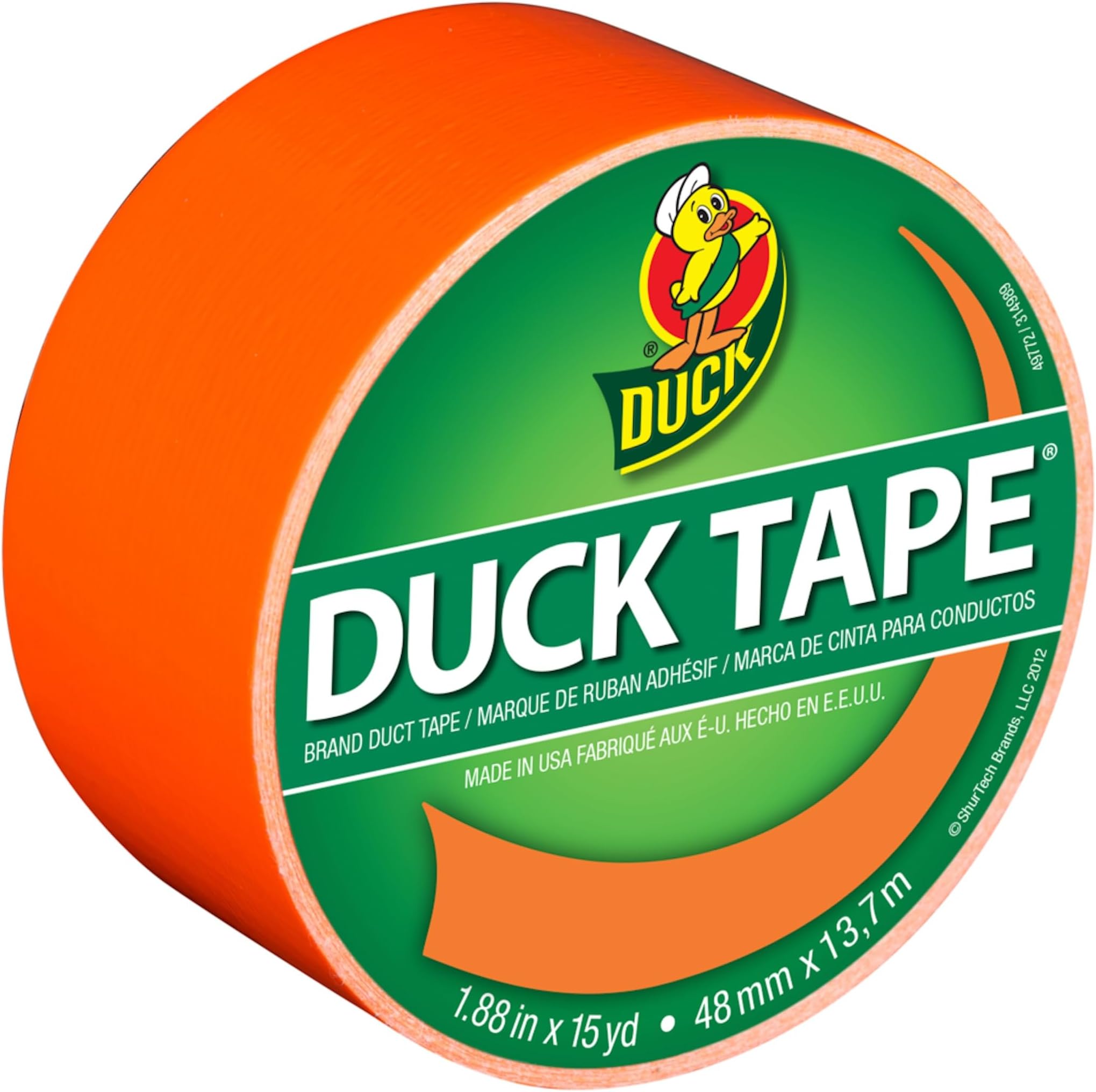 Duck Brand 1265019 Color Duct Tape, Neon Orange, 1.88 Inches x 15 Yards, Single Roll