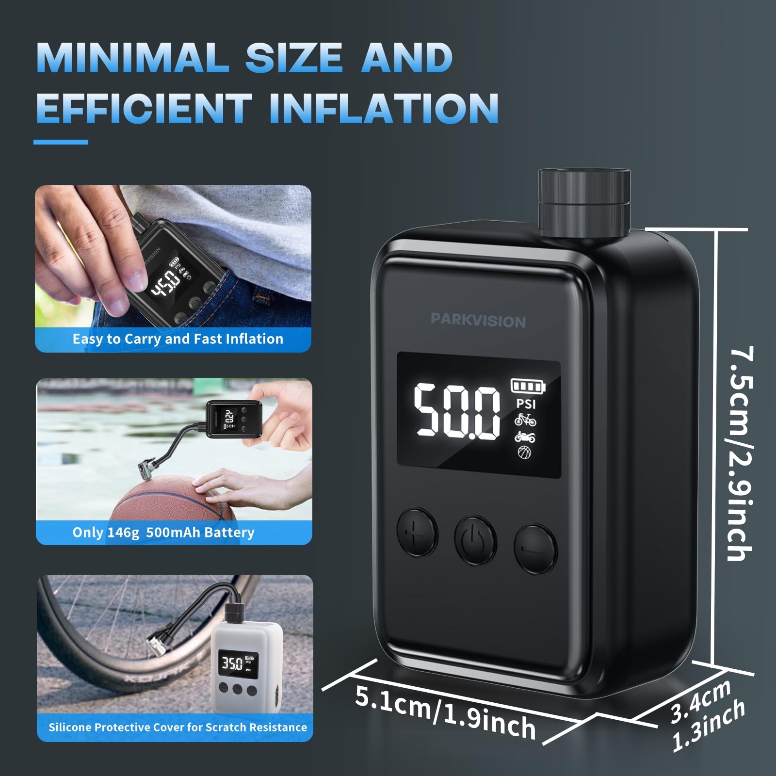 Mini Pompe à Vélo électrique 120 PSI - Manomètre LCD, Rechargeable USB-C