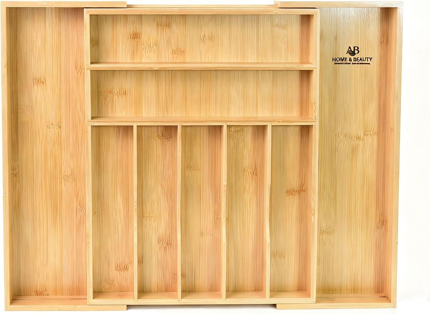 AB Home & Beauty Expandable Bamboo Drawer Organizer for Kitchen Utensils - Adjustable Silverware Organizer, Non-Slip Bamboo Cutlery Tray, Eco-Friendly Kitchen Drawer Storage