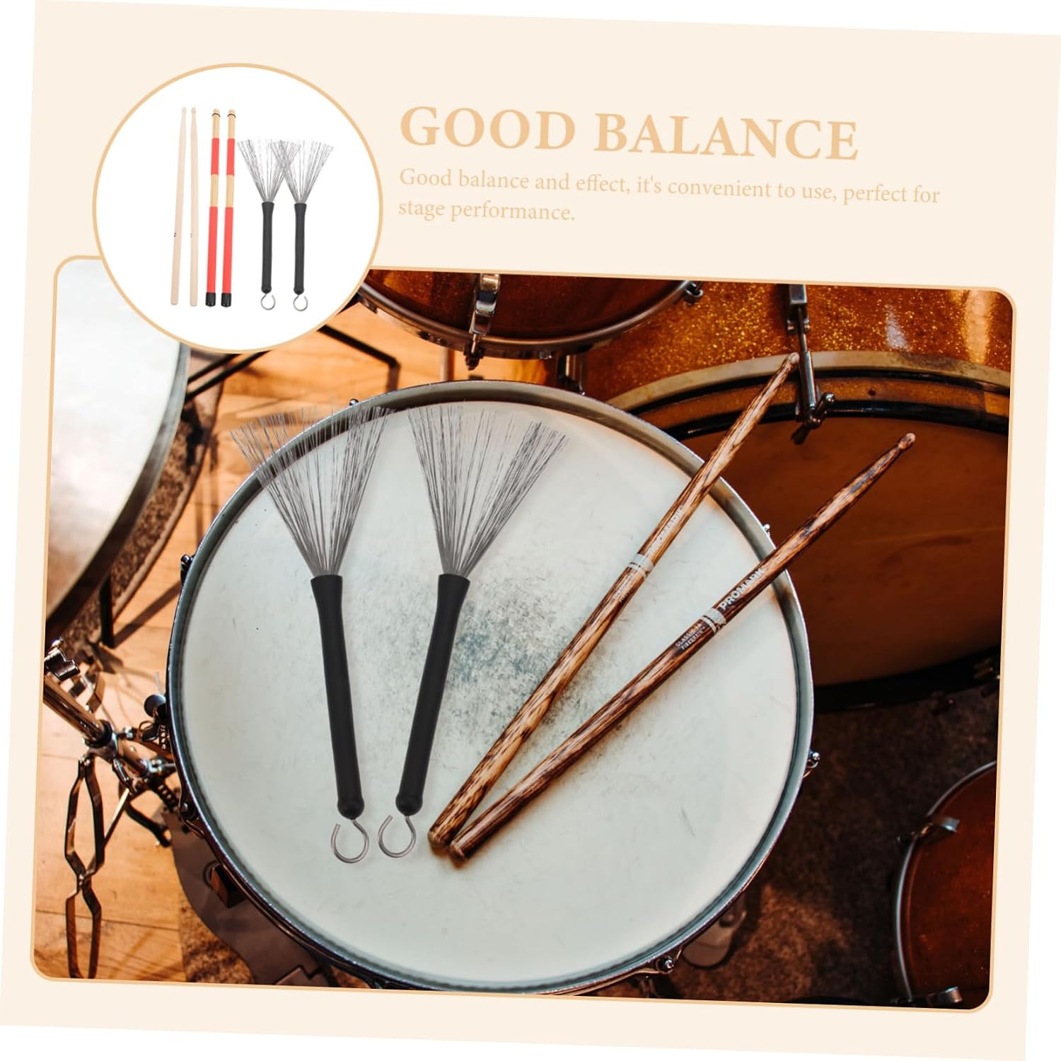 1set Drumsticks and Wire Drum Brushes Kit with Bag for Jazz Drumming Practice and Stage Performance for Beginners and Musicians