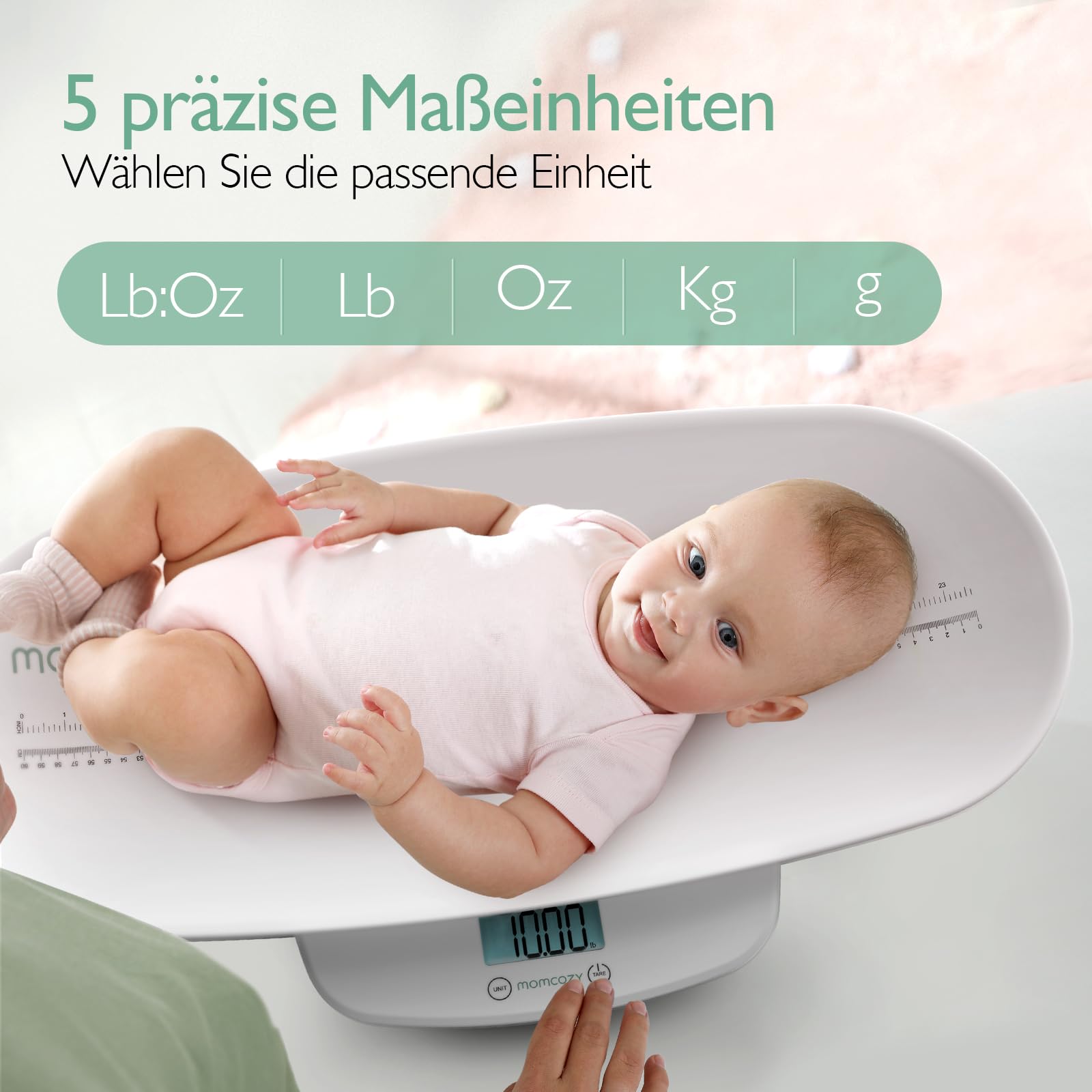 Momcozy Babywaage für Neugeborene, Baby Scale | Messung von Körpergewicht und Körpergröße Trinkmengenmessung abnehmbarer Wiegeschale 5 Einheiten digitales LED-Display