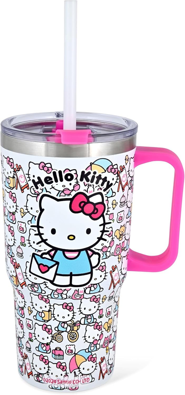 Sanrio Hello Kitty Tumbler Insulated Stainless Steel Water Bottle with Straw | 20 Oz Insulated Water Bottle | Kids Water Thermos for Girls, Boys, Unisex