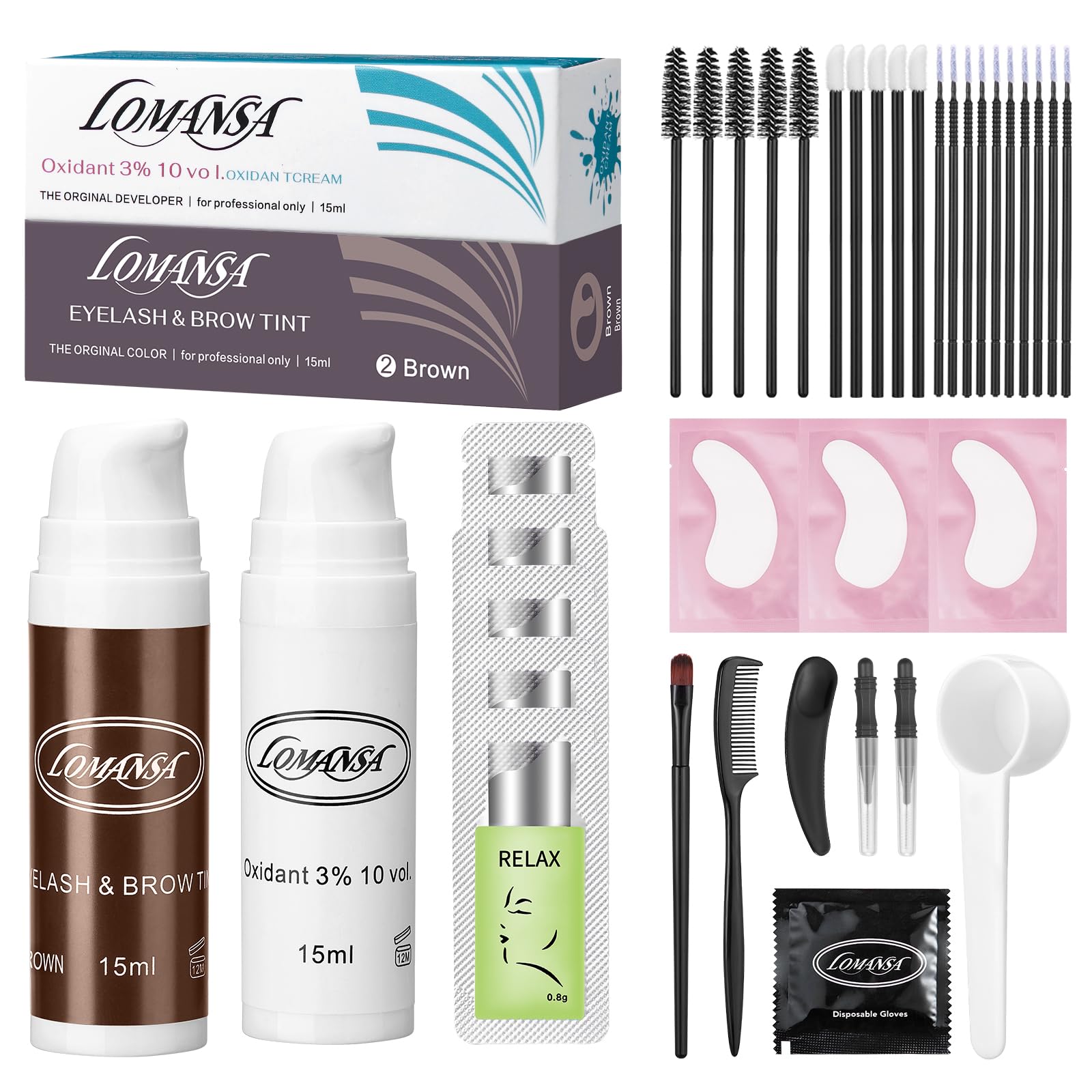 Brown Lash Tint Kit Eyelash Dye Kit Brown Eyebrow Tinting Professional Lasts Up to 4 Weeks for Salon Grade 15ml