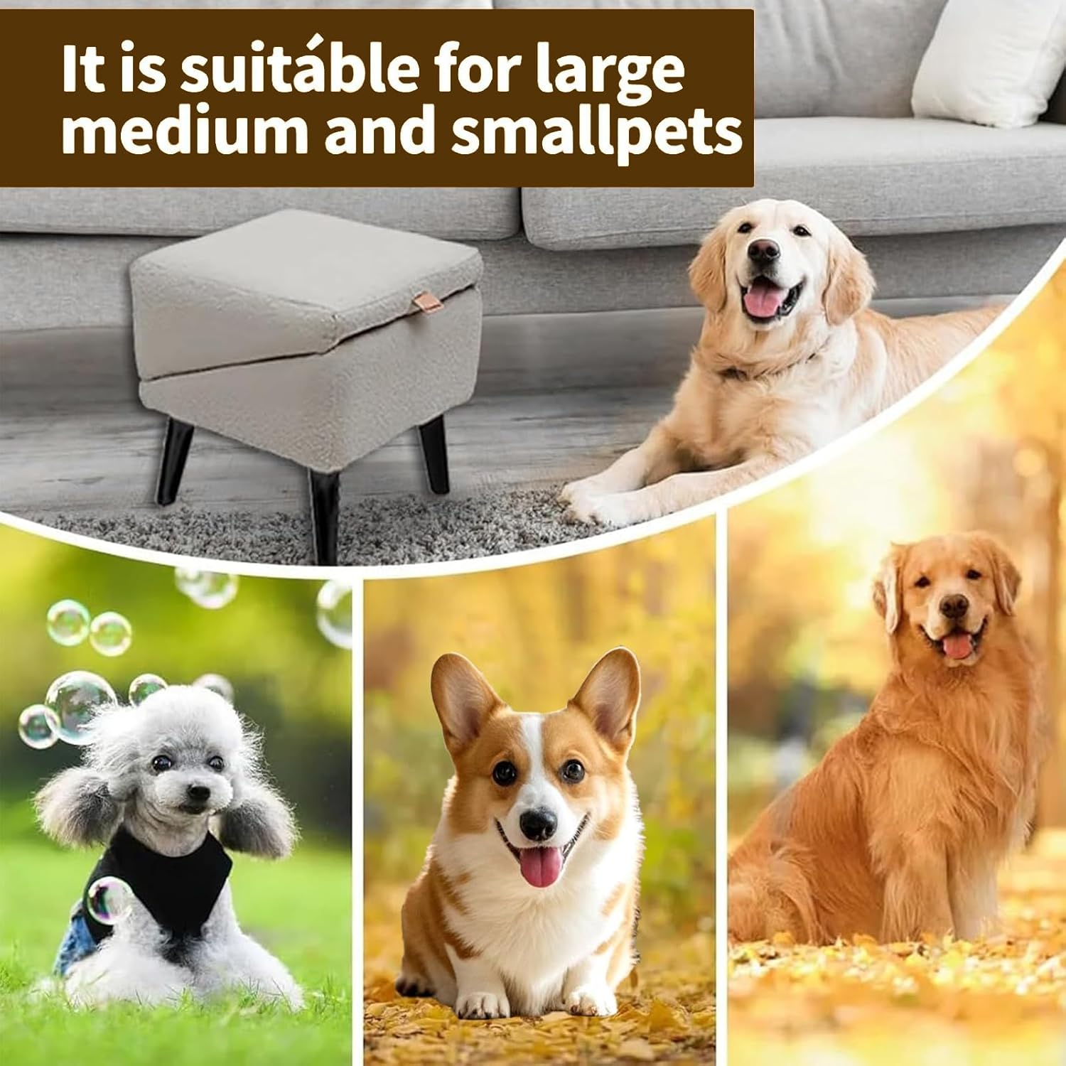 Lightweight Folding Pet Ramps Stairs,Split Ottoman Dog Ramp, for Bed, Couch & Car, Outdoor Dogs Porch Steps,Khaki