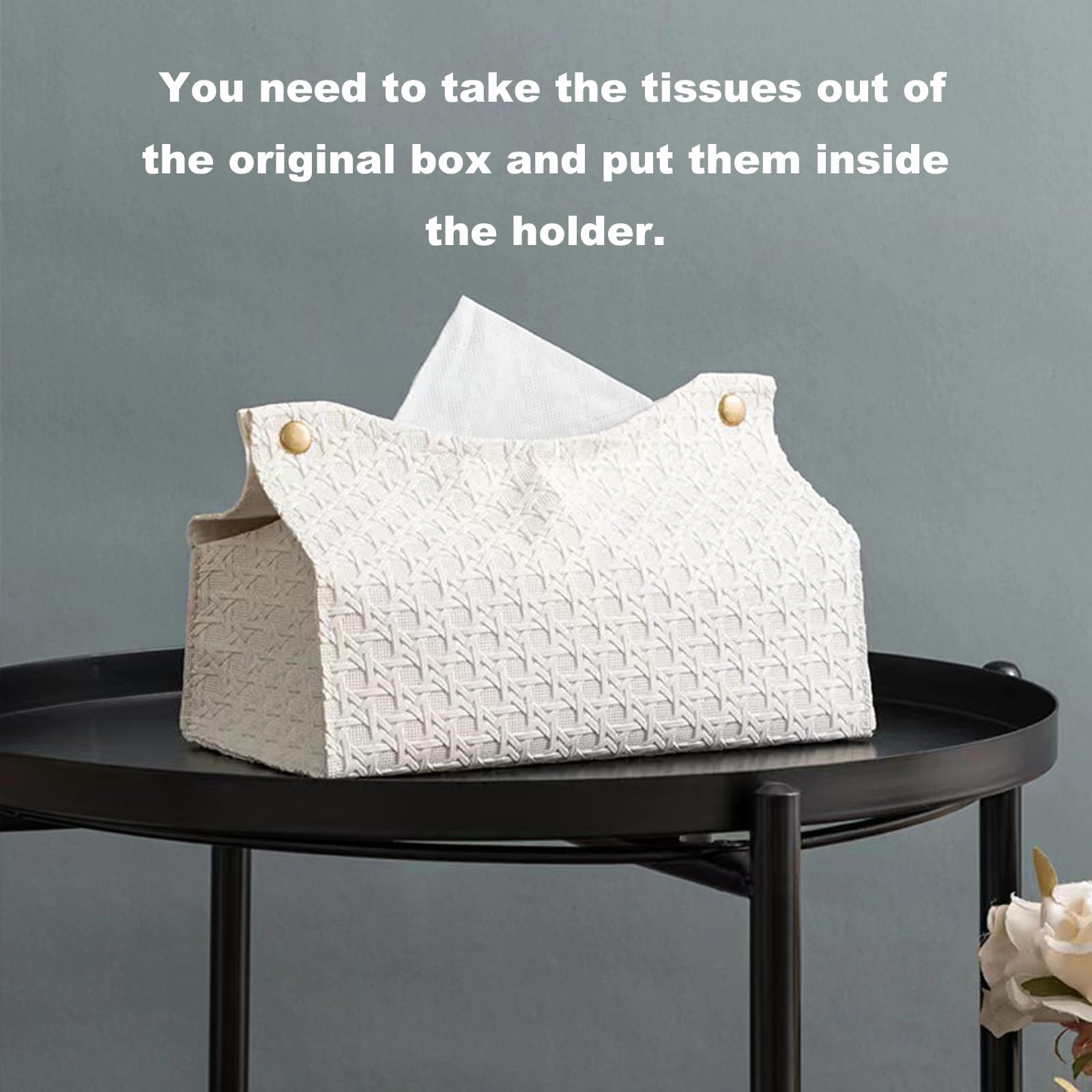 Agirlvct Tissue Box Cover, Modern PU Leather Rectangular Tissue Holder, Weaving Pattern Wipes Holder for Bathroom Living Room Bedroom Vanity Countertop Office Tabletop Desk Car Home(Beige)