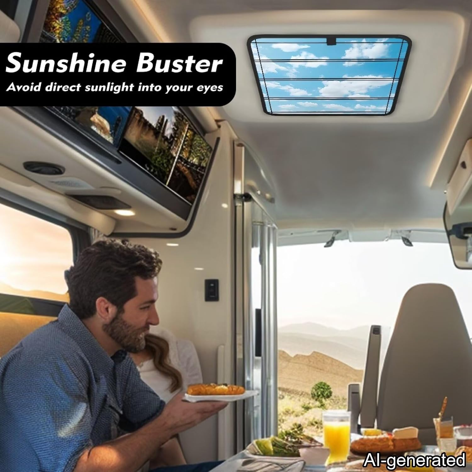 Blue Sky RV Skylight Window Shade Cover UV Blocking & Breathable 16" x 16" Blackout RV Window Coverings for Inside Camper Foldable RV Travel Trailer Accessories Interior