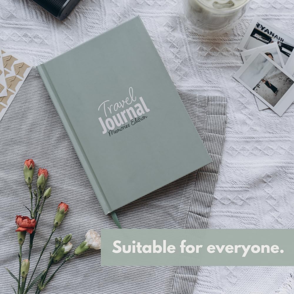 Travel Journal – Memory Book for Trips and Vacations – Journal and Photo Album – 136 Pages for 15 Adventures. Includes Photo Corner Stickers. Gift Sleeve Included. Travel Gift for Women and Men