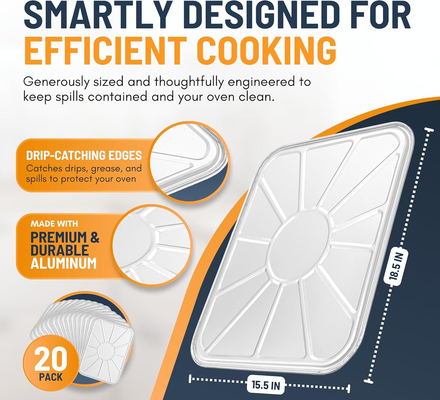 Aluminum Oven Liners for Bottom of Oven (20 Pack), Disposable Foil Oven Liners for Bottom of Oven, Oven Drip Pans, Oven Liners for Bottom of Electric Oven and Gas Oven, Oven Liner, 18.5" x 15.5”