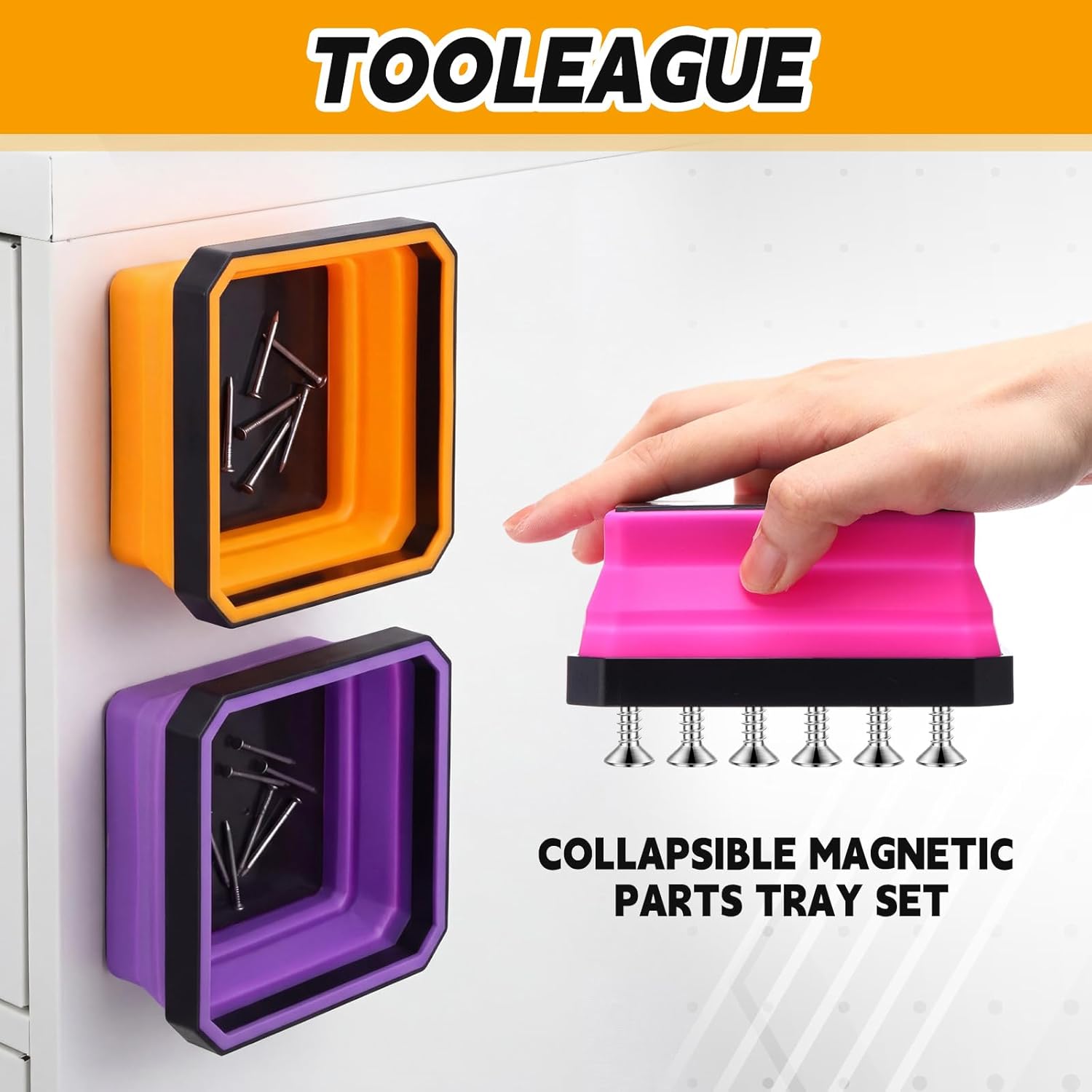 Huwena 8 Pcs Collapsible Magnetic Parts Tray Set Foldable Tool Trays Square Magnetic Parts Bowl for Screw Bolts Nuts Washers Pins Mechanic Tool Gifts for Men