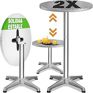 CASARIA® Mesa Alta Bar 2en1 Plegable Altura 70cm / 115cm Aluminio Ø 60cm Eventos Bistro Fiestas Jardín