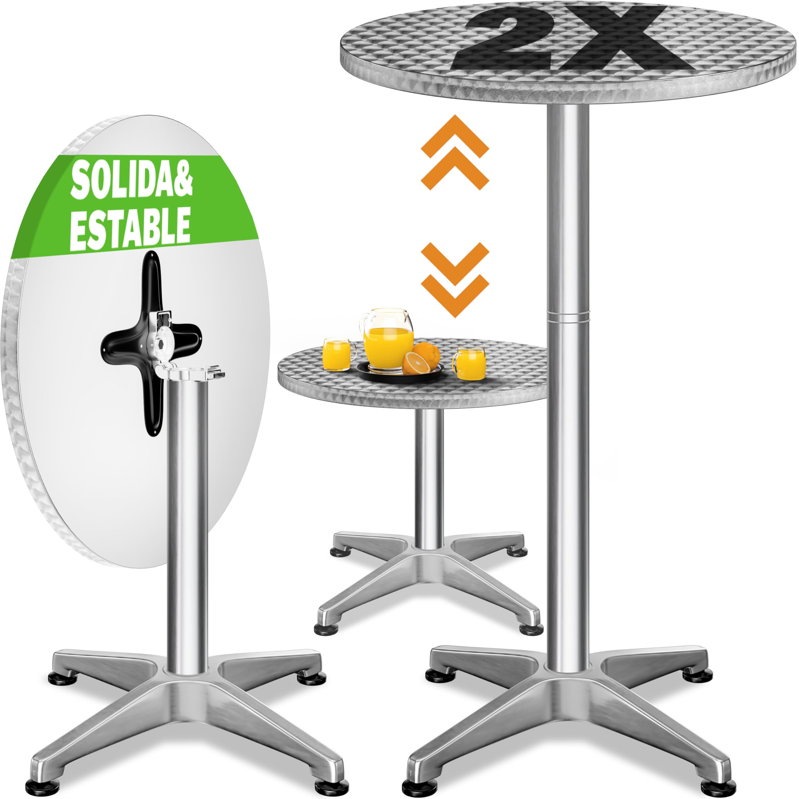 CASARIA® Mesa Alta Bar 2en1 Plegable Altura 70cm / 115cm Aluminio Ø 60cm Eventos Bistro Fiestas Jardín