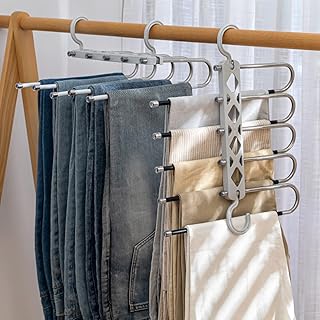 Pants Hanger 5 Layers Heavy Duty 11LB Pants Rack Space Saving Multiple Layers Clothes Hanger Non-Slip Closet Wardrobe Clothes Organizer Rack for Scarf Ties Jeans Trousers (Black)