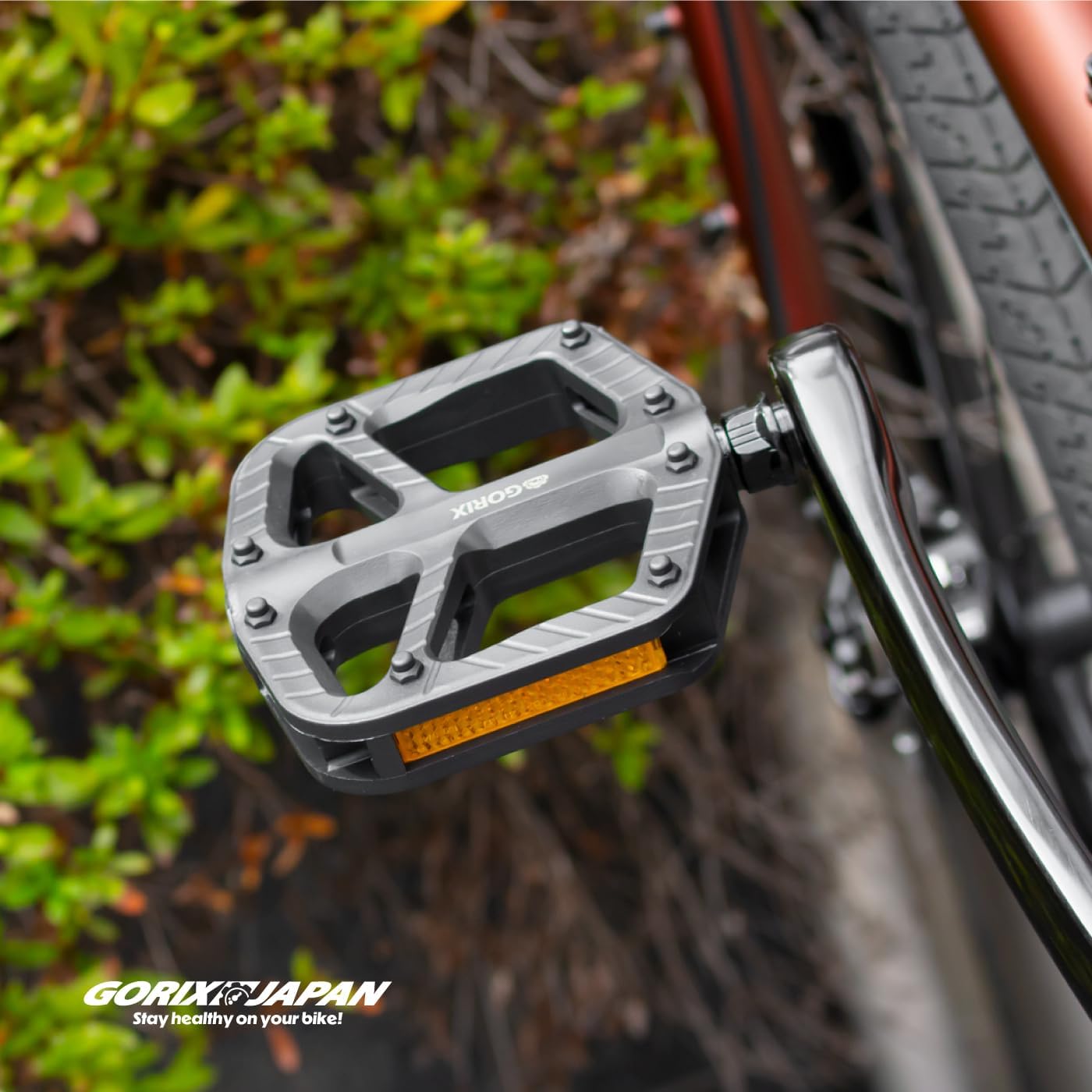 GORIX Bicycle Flat Pedals Reflector Wide Non-Slip Lightweight Resin Road Mountain Bikes (GX-MP856)
