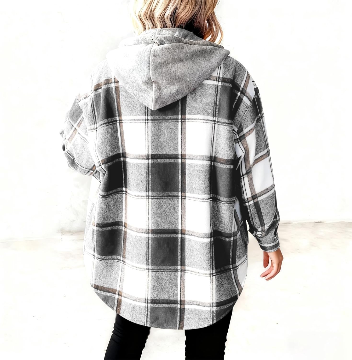Flannel Jacket For Women Trendy - Fleece Lined Button Down Plaid Shacket Long Sleeve Hooded Jackets Fall Winter Coat - Image 7