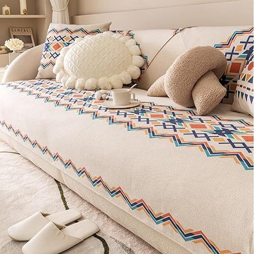 Miniatura 5 de vctops Funda de sofá de lino y algodón, con patrón geométrico bohemio, decoración tribal bohemia para niños, perros y mascotas, 1 piezano todo el