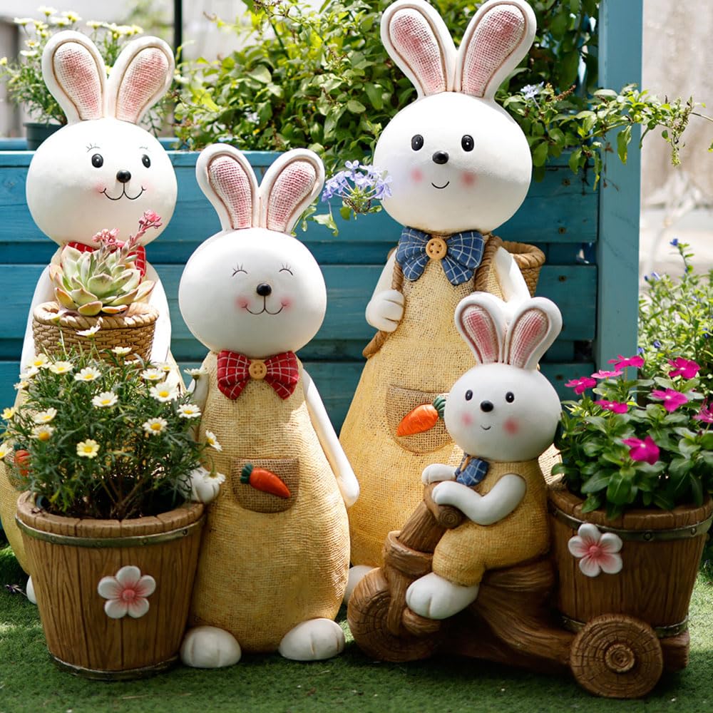 DFGHNBVC Set Of 4, Large Outdoor Garden Landscape Flower Pot,MgO Creative Cute Rabbit Plant Pot For Garden Moderm Indoor And Outdoor Flower Pot With Drainage Holes