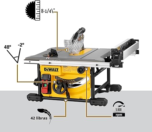 Miniatura 3 de DEWALT Sierra de mesa portátil compacta de 15 amperios, 8-1/4 pulgadas para lugar de trabajo (DWE7485)