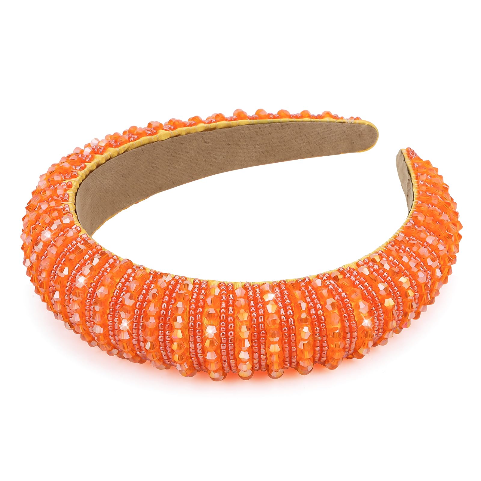 Wecoe Turuncu kafa bandı moda yapay elmas kafa bandı kadın yastıklı kafa bandı fantezi Bling elmas ışıltı kristal boncuklu kafa bandı sevimli saç bandı tatil saç aksesuarları kadınlar kızlar için