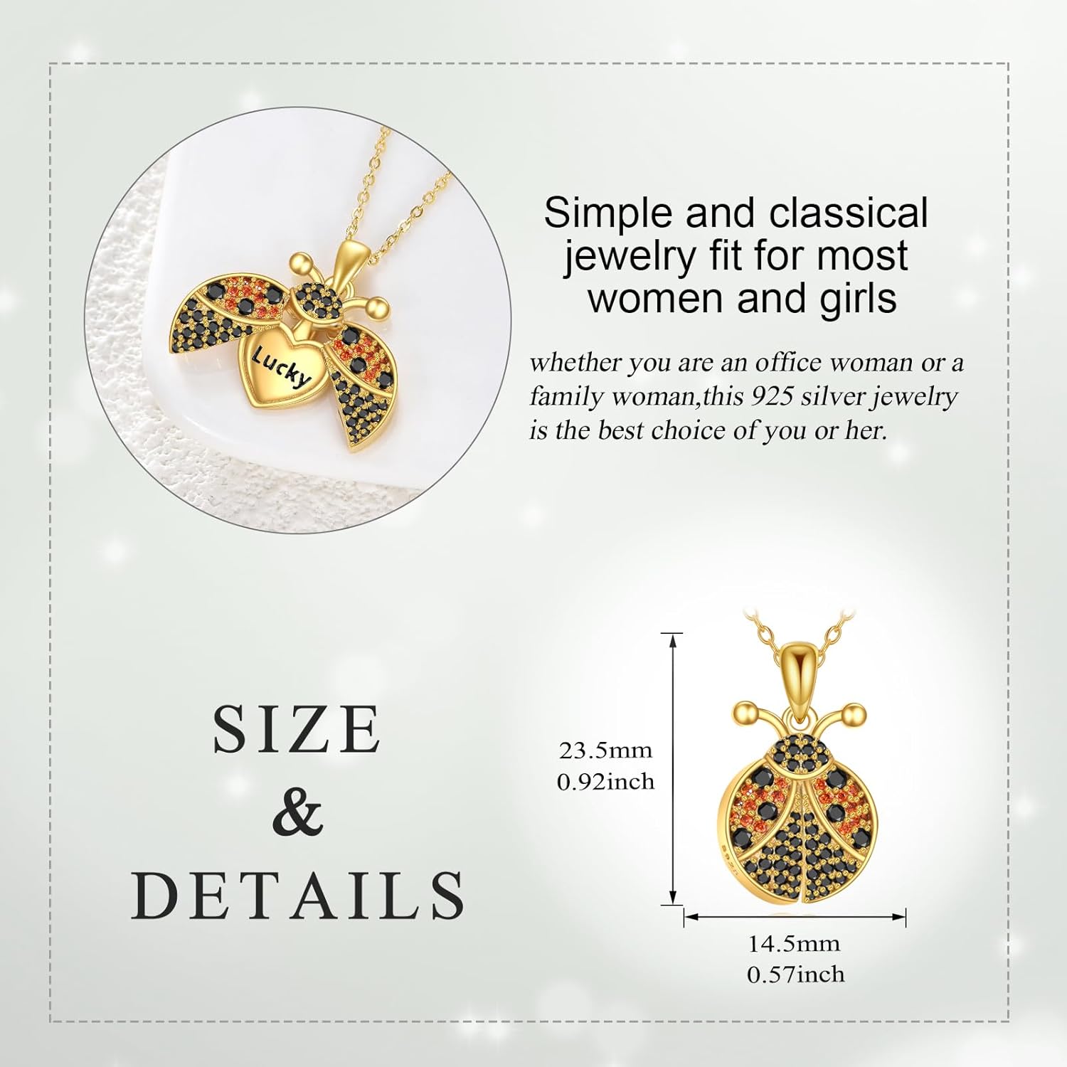POPLYKE Ladybug Necklace 925 Sterling Silver Ladybug Lucky Pendant Jewelry Gifts for Women Mother Birthday - Image 4
