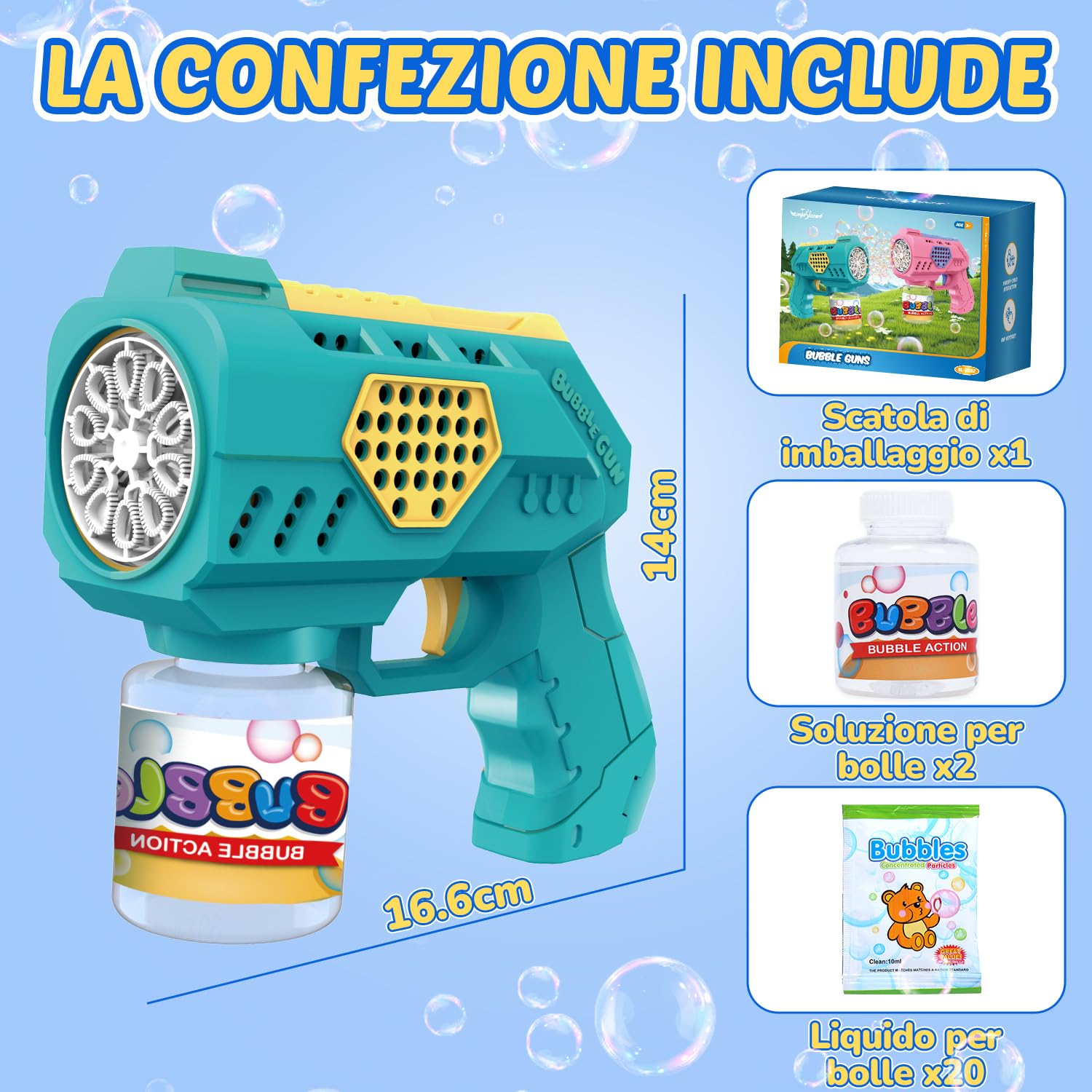 Eaglestone Pistole Bolle Per Bambini 2 Pezzi, Macchina Automatica Con Luci LED, Giocattolo Estivo Per Esterni, Regalo Di Compleanno 4-8 Anni