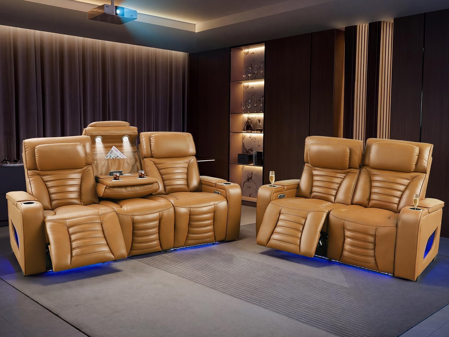 Oversized Home Theater Seating with Power Headrest, Brown