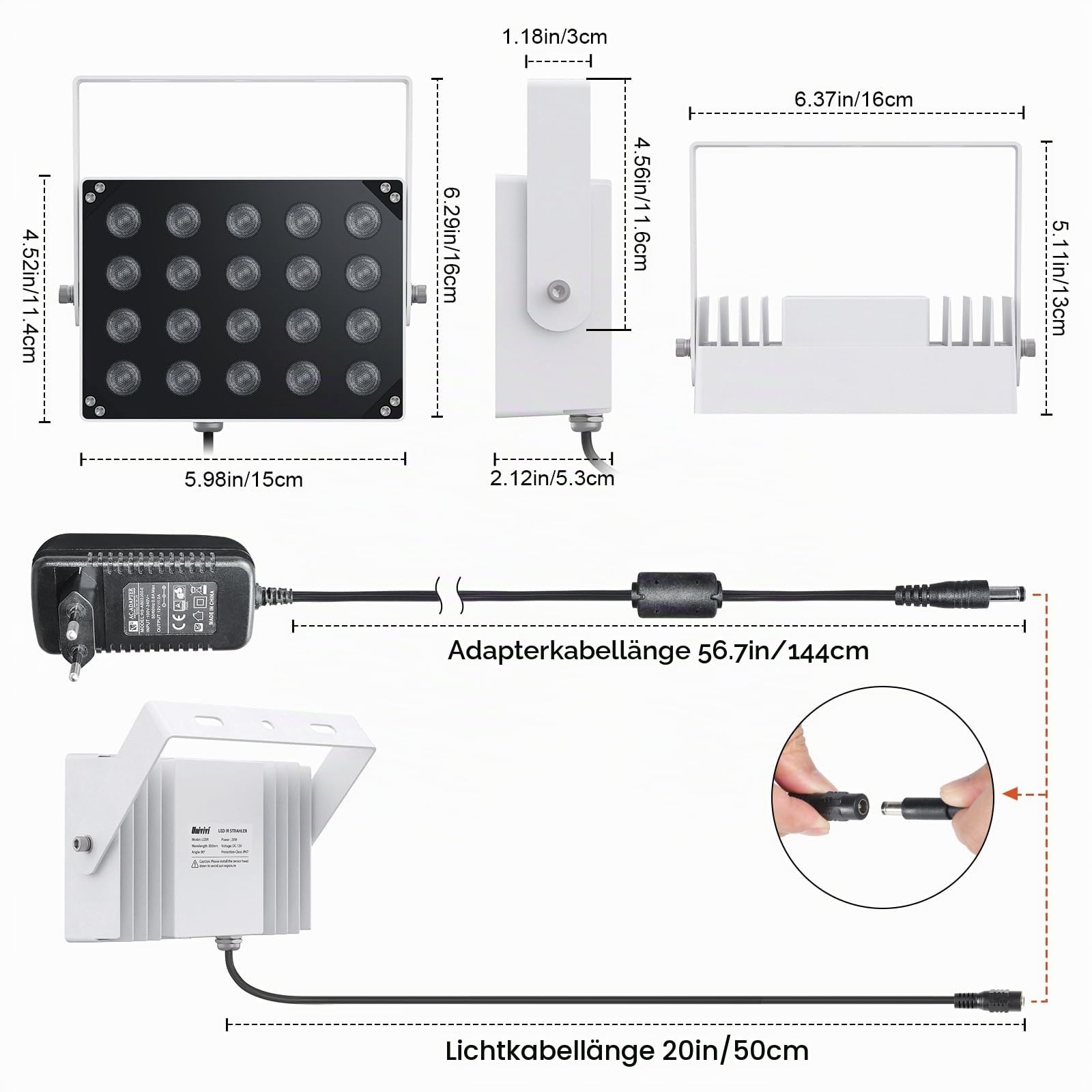 Univivi IR Strahler 20 LEDs, 850nm Beleuchter mit großer Reichweite