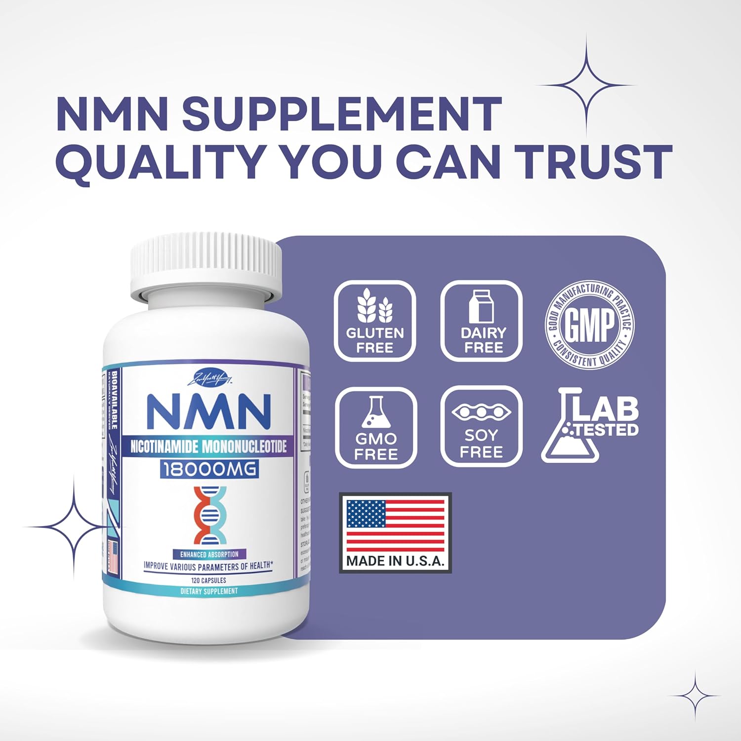 zyy NMN Supplement|Real Nicotinamide Mononucleotide|18000mg per Bottle, 300mg per Serving|for Cellular Health, Anti-Aging|120 Capsules - Image 6