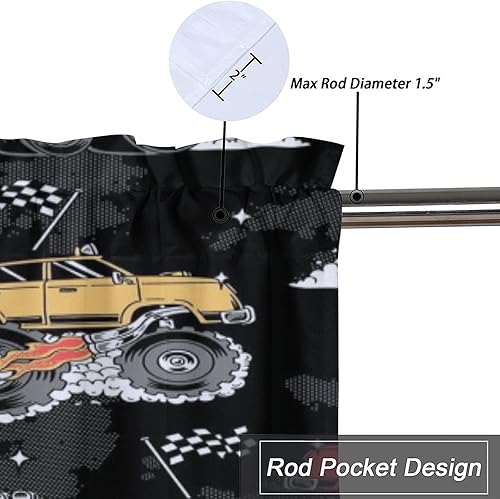 Miniatura 4 de Cenefas de cortina opacas con diseño de camión monstruo para niños, coloridos diseños de caricaturas, camiones monstruo, eficiencia energética, con