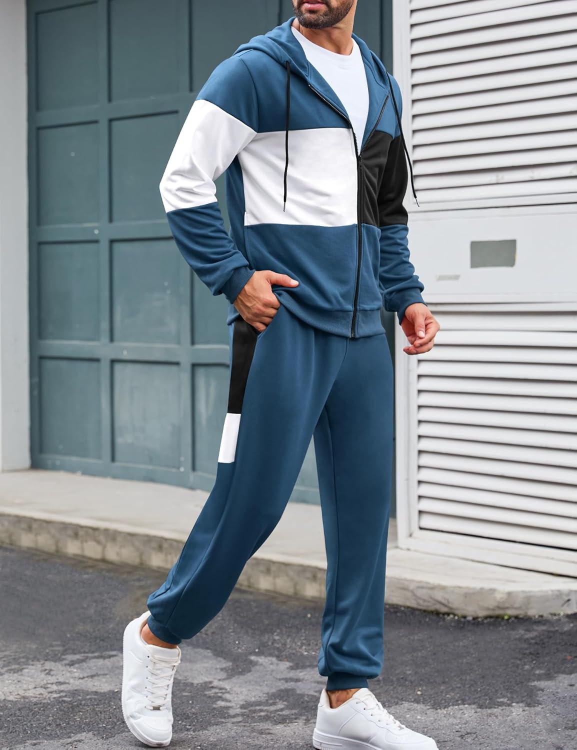 Babioboa Men's 2 Piece Tracksuit Full Zip Hoodie Jacket Sweatshirt and Jogging Sweatpants Set Color Block Activewear for Men - Image 5