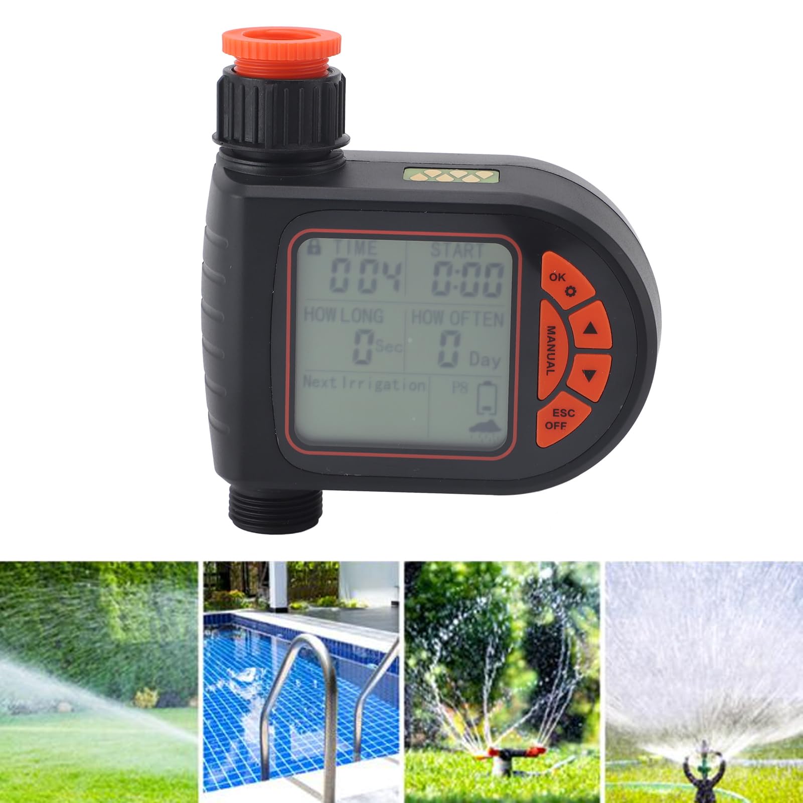 Timer per irrigazione automatica intelligente con sensore pioggia, controller di irrigazione programmabile da G3/4 a G1/2 - Ampio display LCD, timer per rubinetto tubo da giardino