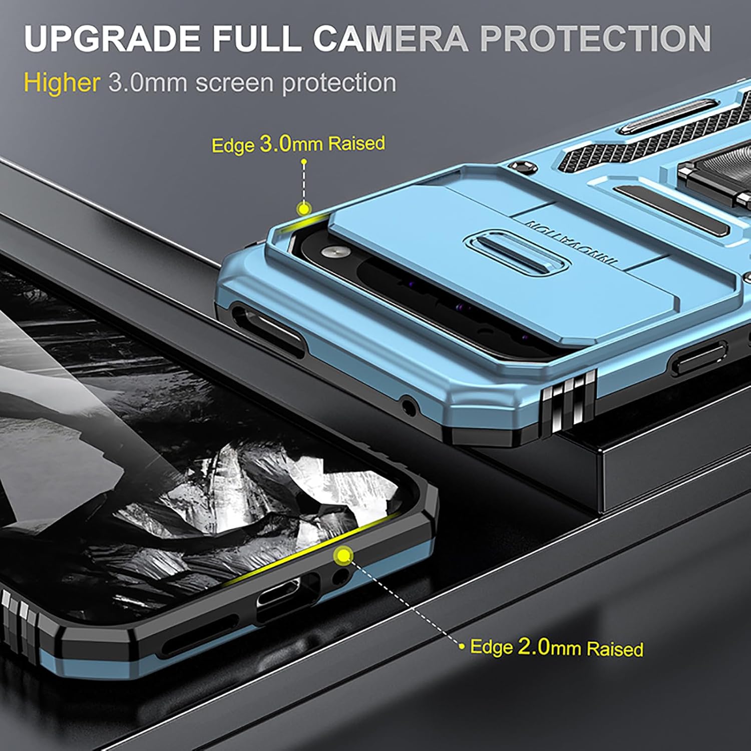 YUANSHXM-Shockproof Case for Google Pixel 9 Pro/9 Pro XL/9, with Slide Camera Lens Cover Heavy Duty Protection Magnetic Ring Stand Case (Pink,9 6.3'')