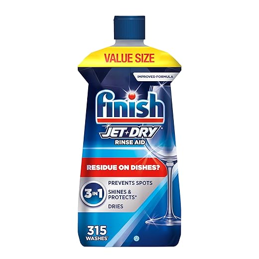 Finish Jet-Dry Dishwasher Rinse Aid, Compatible with Dishwasher Detergent, Prevents Spots & Residues, Dries, Shine & Protects, 32 oz, 315 washes