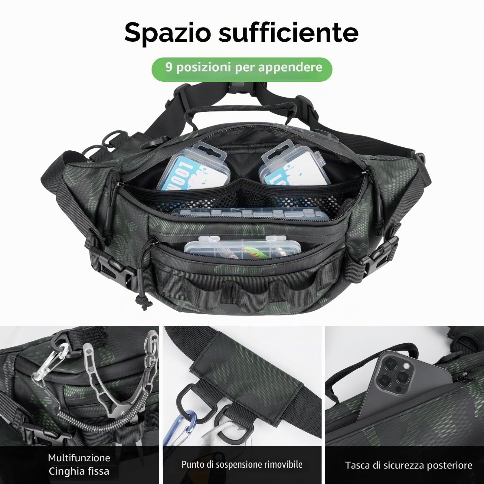 THKFISH Borsa per attrezzatura da pesca Marsupio Uomo impermeabile per donna e uomo Borsa a tracolla da pesca