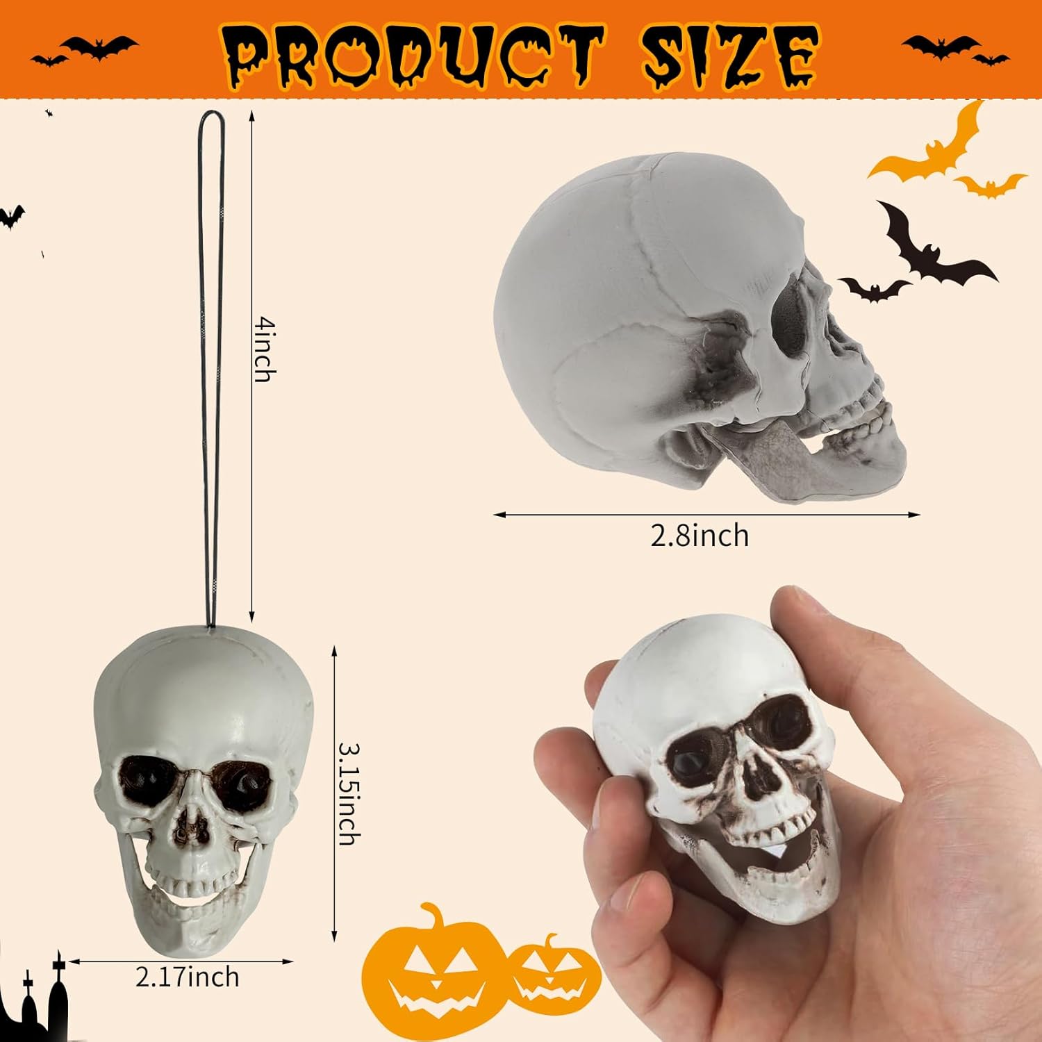 30 Pcs 3.15x2.8x2.17In Halloween Skull Hanging Ornaments Mini Plastic Skulls Head Halloween Tree Ornaments Skeleton Head Hanging Decorations for Saint's Day Christmas Party Supplies
