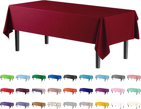 Party Solids 4-Pack Burgundy Plastic Table Cloth - 54 Inch x 108 Inch - Disposable Tablecloth for Parties and Picnics