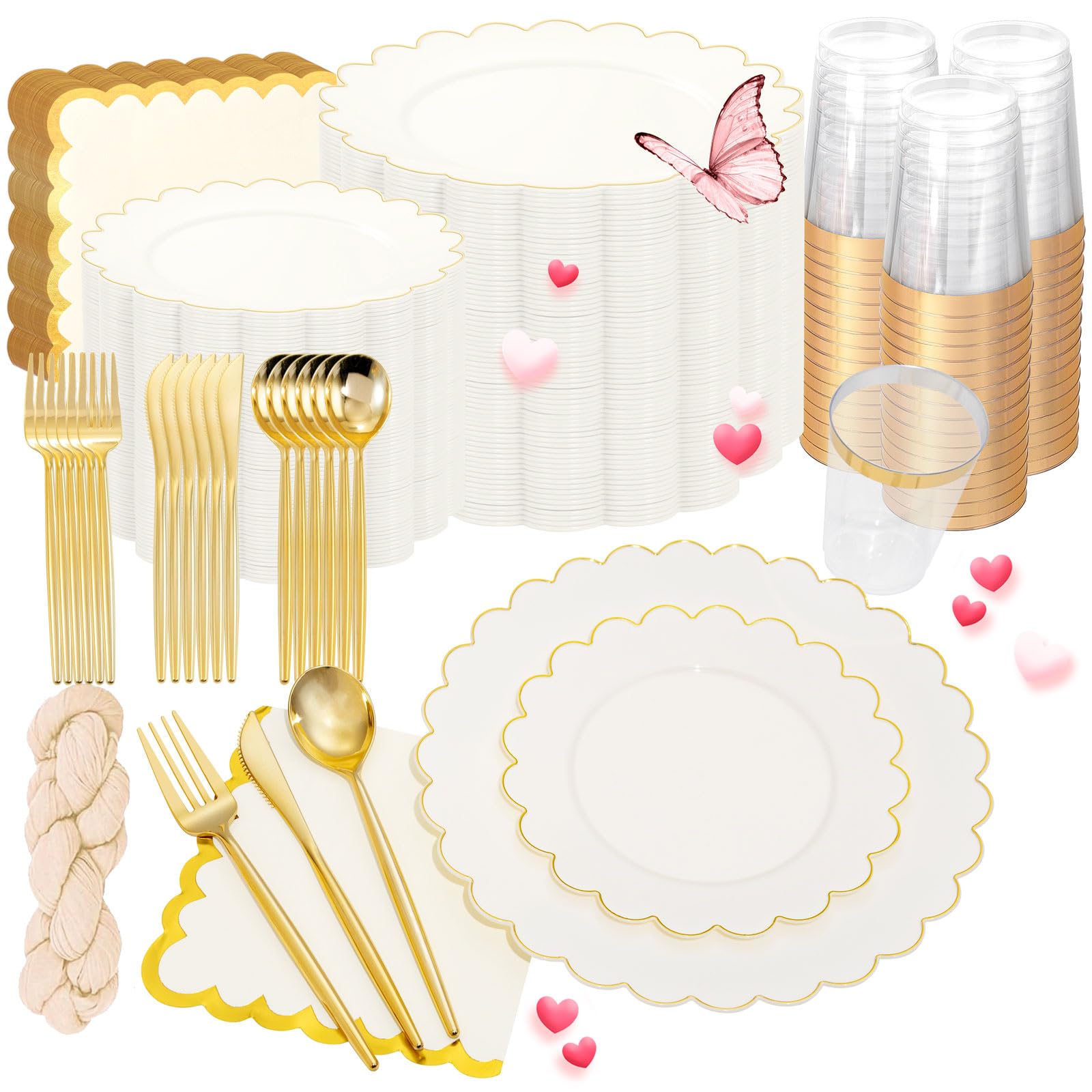 351 Pcs Ivory Plastic Dinnerware Set Disposable Party Plates for Wedding