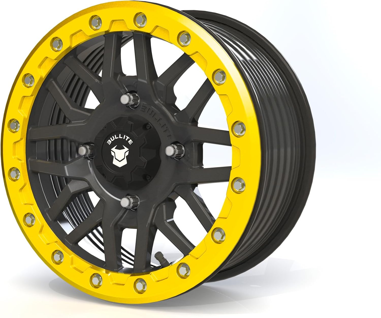 Bullite Wheels BT-06 Berserker Series | Can-Am Maverick X3 Commander Renegade Outlander Defender (Satin Black Rim and Raw Machined Beadlock, 14x7, 5+2 Offset, 4x137 Bolt)