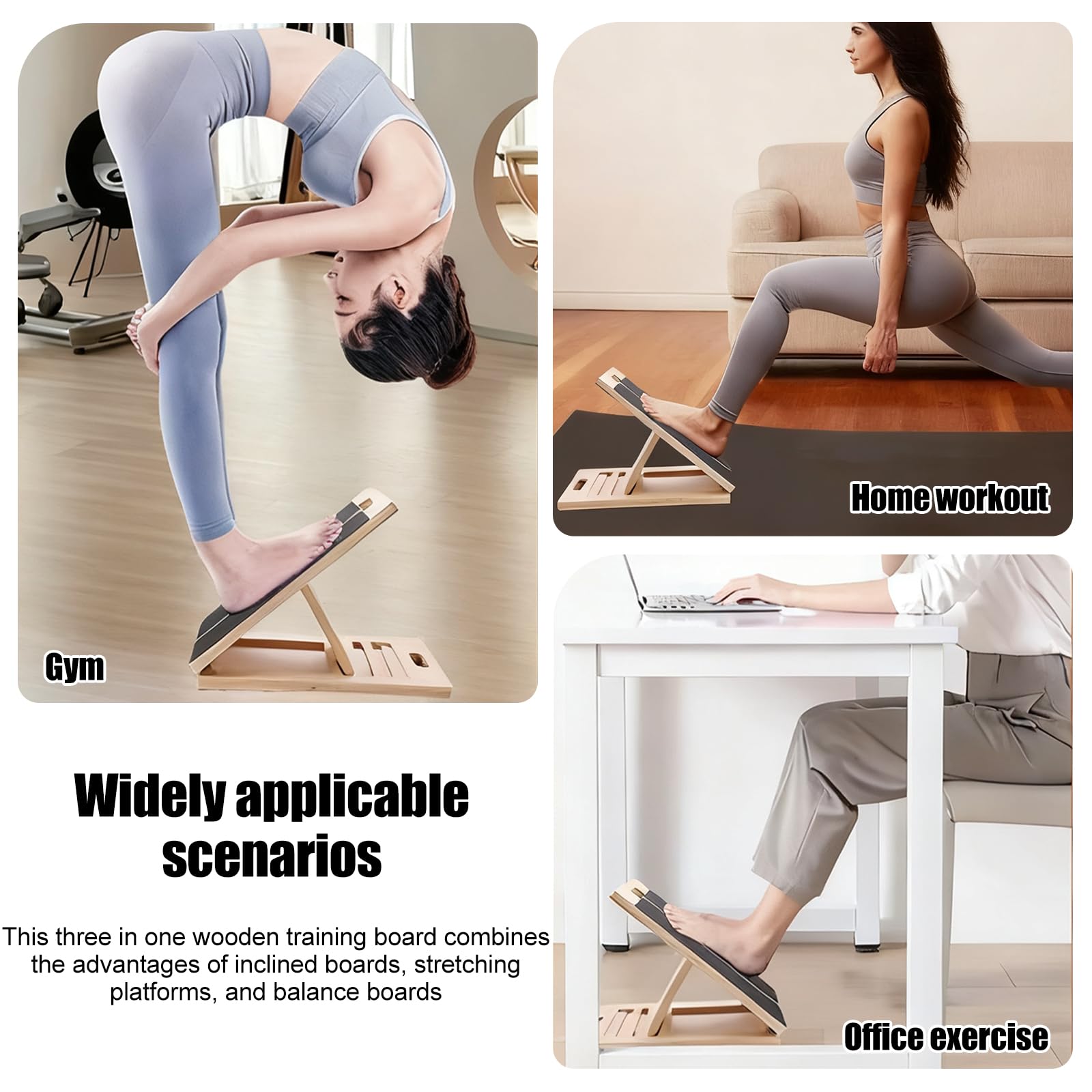 Balance Board e tavola inclinata in legno, allungabile per fisioterapia, allenamento di equilibrio, spessore 1,8 cm, per squat, allungamento muscolare, yoga, allenamento