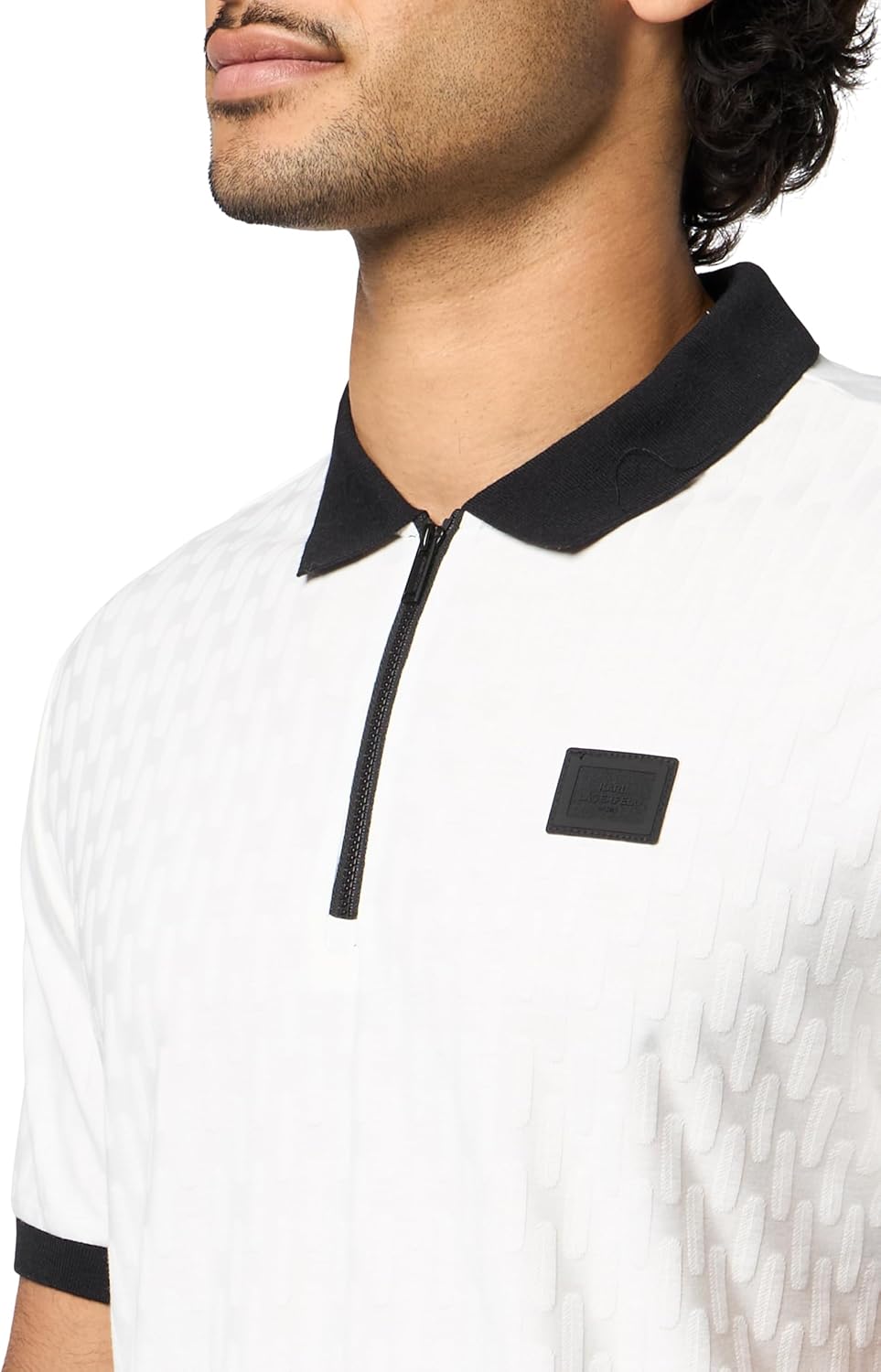 KARL LAGERFELD Men's Straight Collar Chest Logo 1/4 Zip Collared Polo