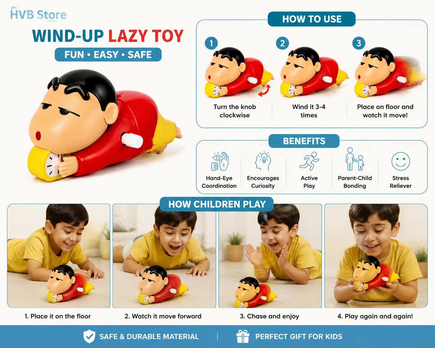 HVB Shinchan Toy for Kids, Crawling Shinchan Action Figure Movable Toy for Babies, Key Operated Wind Up Toys for Kids — Amazon image 8