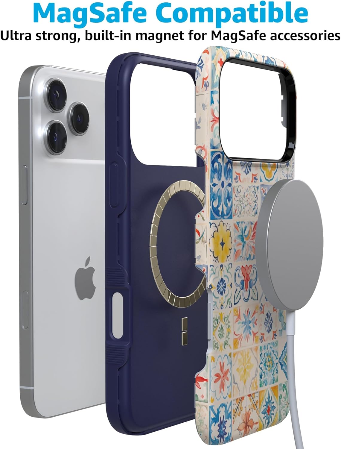 Casely iPhone 17 Pro Case | Tuscan Tiles | Dolce Vita | Bold Protective Design | MagSafe Compatible Design