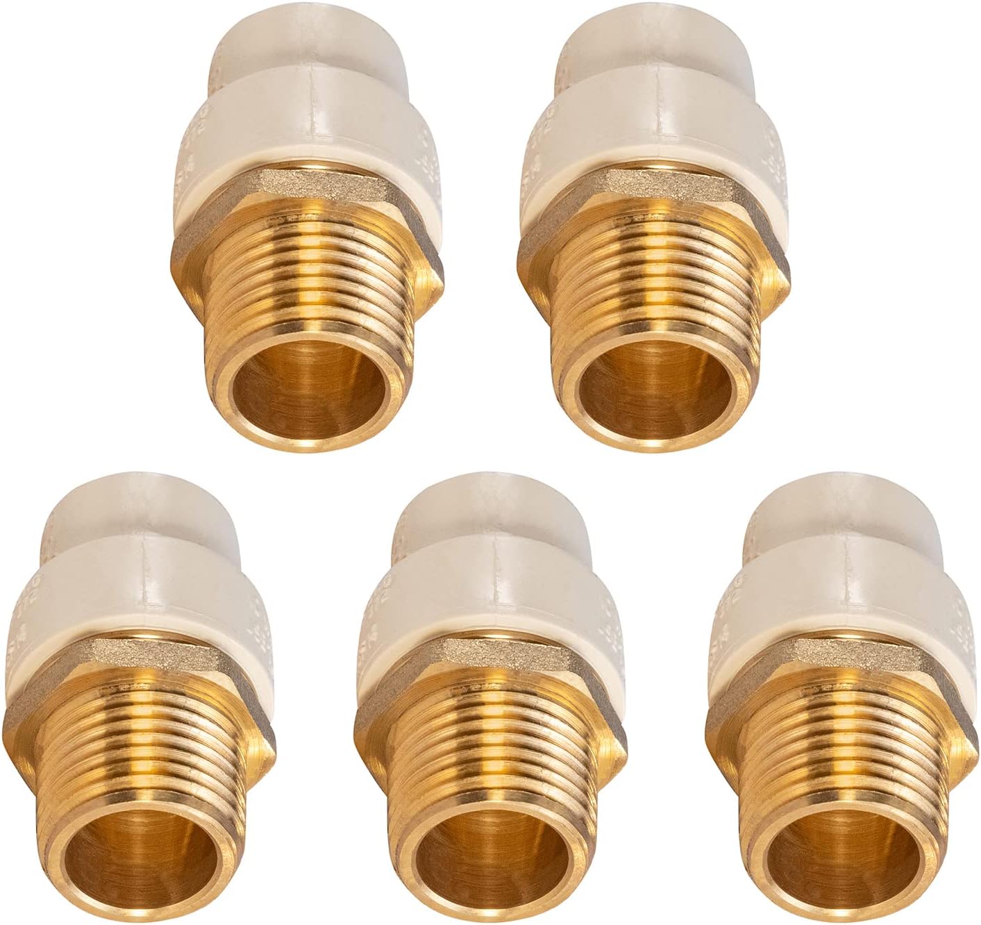 Midline Valve CSDQN100-OM-5 Male x CPVC Adapter Transition Pipe Fitting; Durable Over Molded One-Piece Design; 1 in.; Brass (5 Pack)