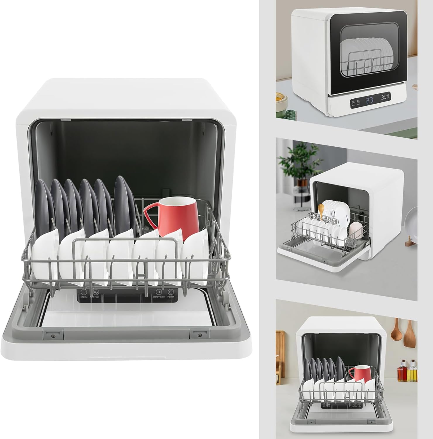 590W Portable Countertop Dishwasher with Inlet and Outlet Pipe, 5 Modes Multiple Washing Programs Automatic Dishwashing Machine Dishwasher for Small Apartments, Dorms and Rvs, 16.14x16.54x17.09in