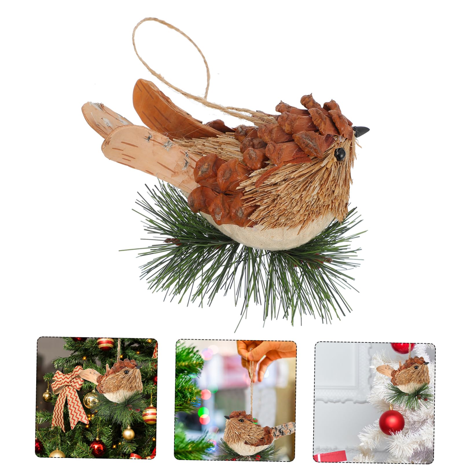 IMIKEYA 4 Stück Weihnachtsstrohvögel Dekoration Vogel Weihnachtsbaumschmuck Künstliche Vögel Zur Dekoration Einzigartiges Vogel-Handwerk