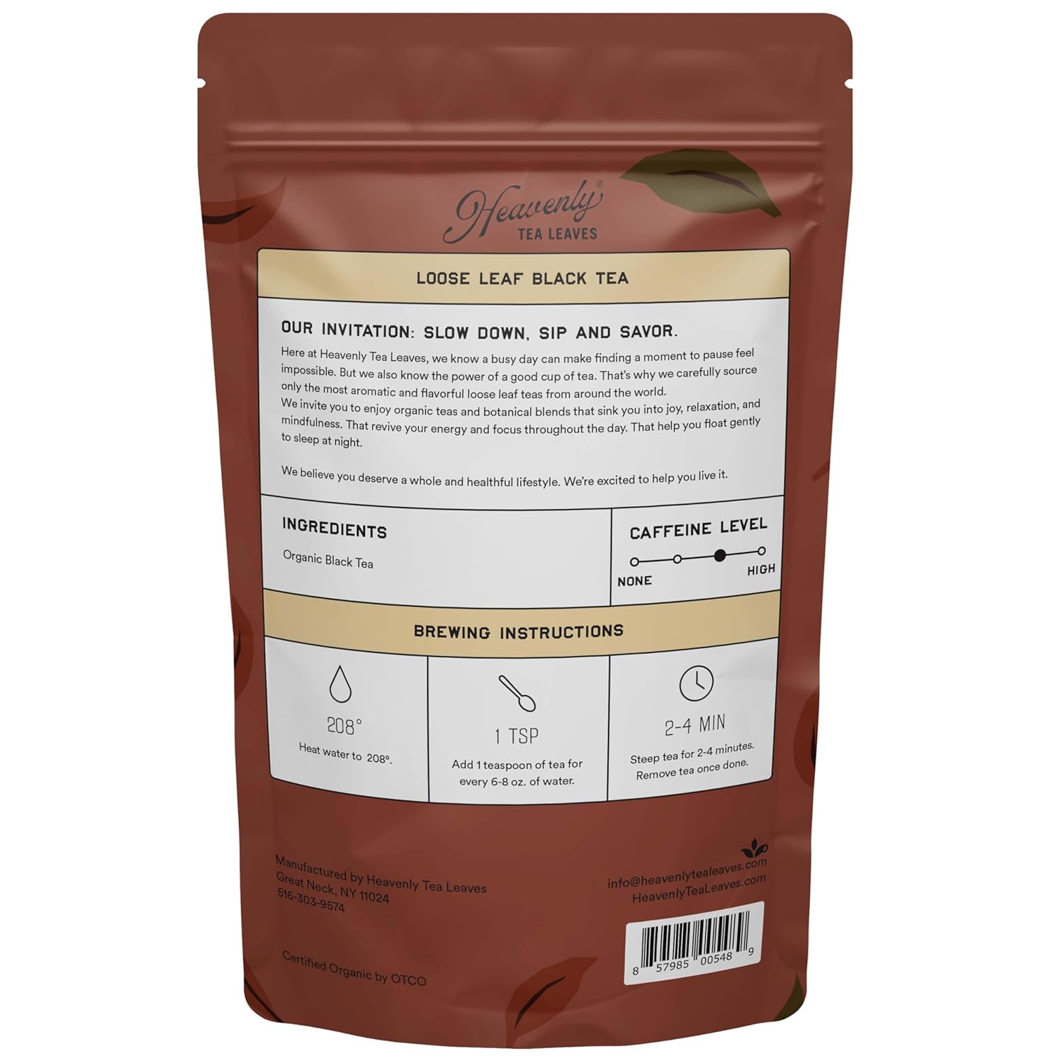 Heavenly Tea Leaves Organic English Breakfast, Bulk Loose Leaf Black Tea, 1 Lb. (Approx. 200 Cups) - Strong, Full Bodied, Brisk, Great For Hot Or Iced Tea, Naturally Caffeinated, Premium Quality